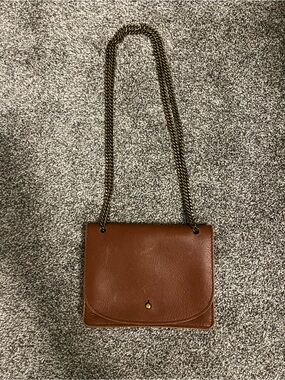 Madewell Chestnut Brown Leather Shoulder Bag with Gold Chain Strap